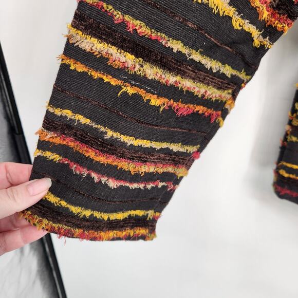 Mirosol Black Multicolor Fringe Cotton Lagenlook Button Down Jacket Women L - Picture 5 of 8